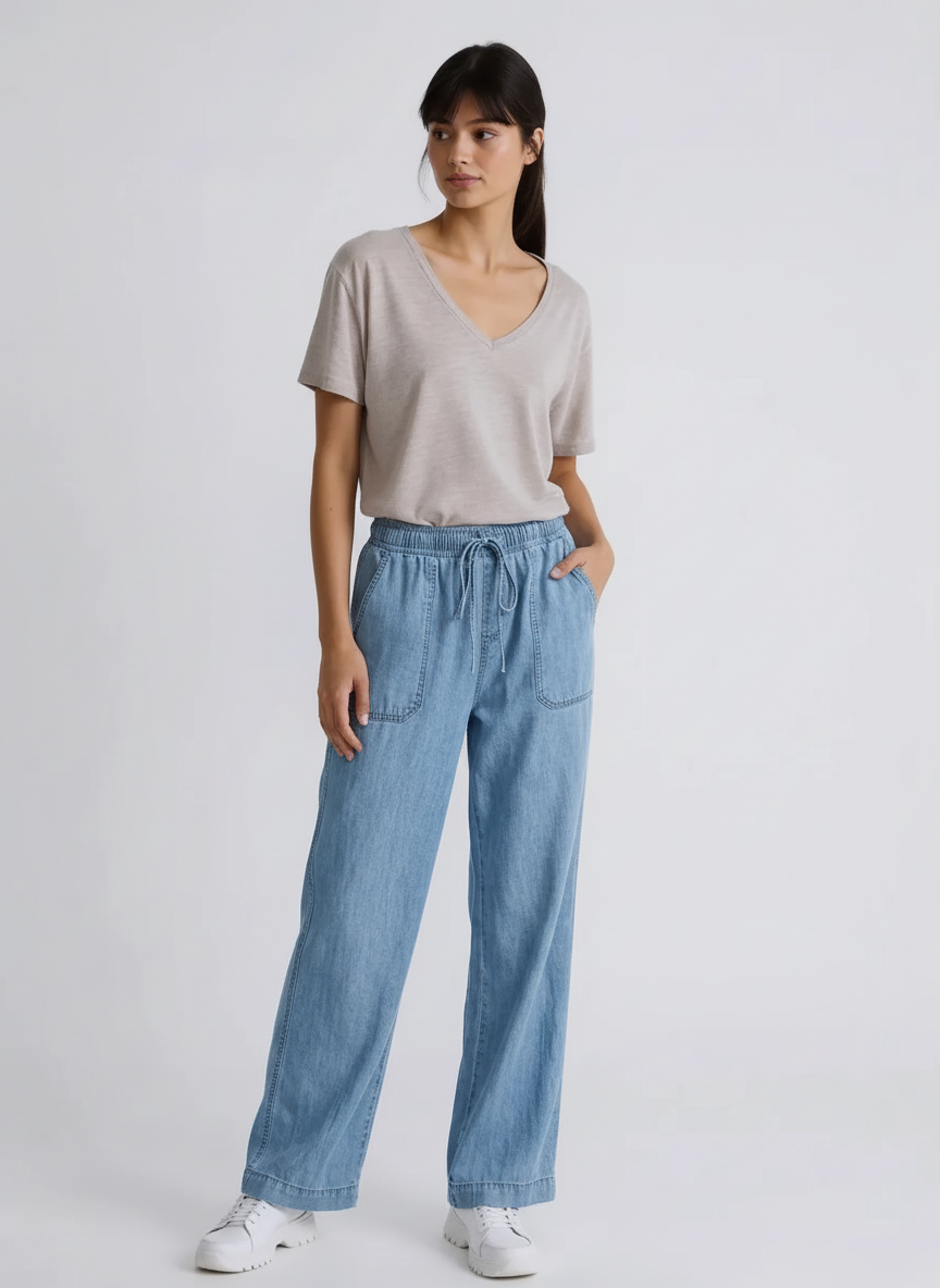 Drawstring High Waist Jeans with Pockets