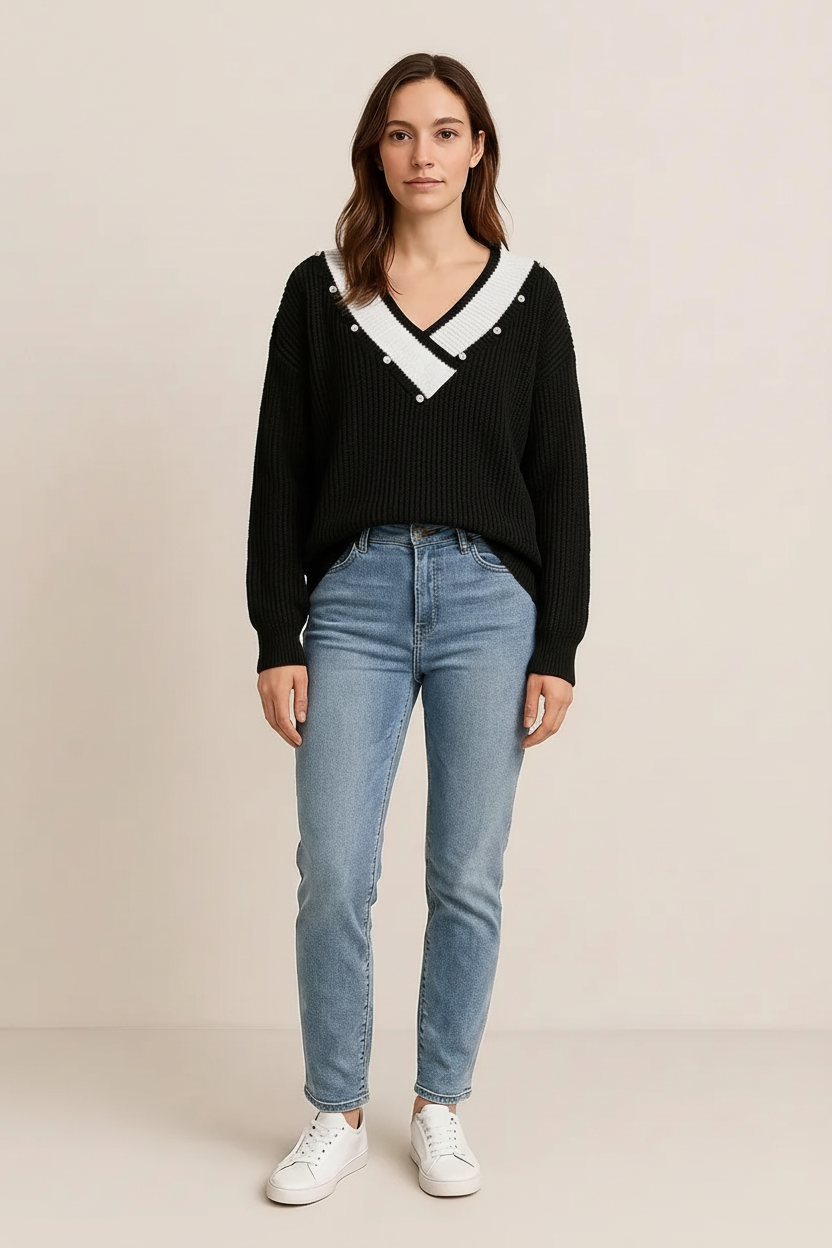 Contrast Trim Dropped Shoulder Long Sleeve Sweater