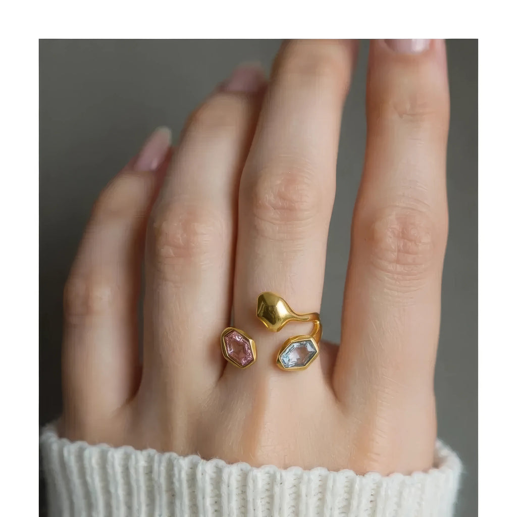 Geometric Zircon Open Ring