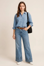 Lace Detail Cropped Wide Leg Jeans