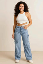 Bowknot Decor Cargo Jeans