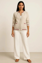 Zip-Up Contrast Trim Cardigan