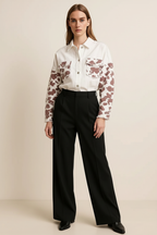 Raw Hem Animal Print Long Sleeve Denim Jacket