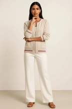 Zip-Up Contrast Trim Cardigan