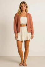 Slit Open Front Dropped Shoulder Cardigan