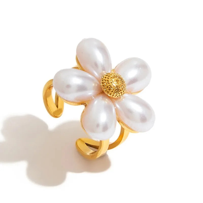 Flower Pearl Open Ring