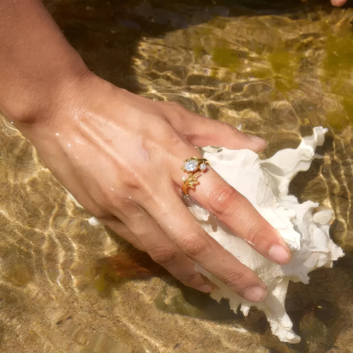 Coral Zircon Open Ring