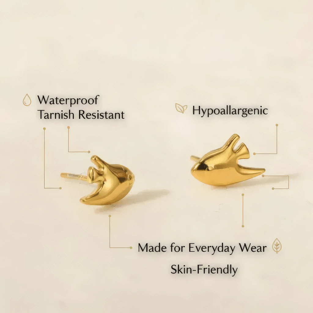Golden Little Fish Stud Earrings