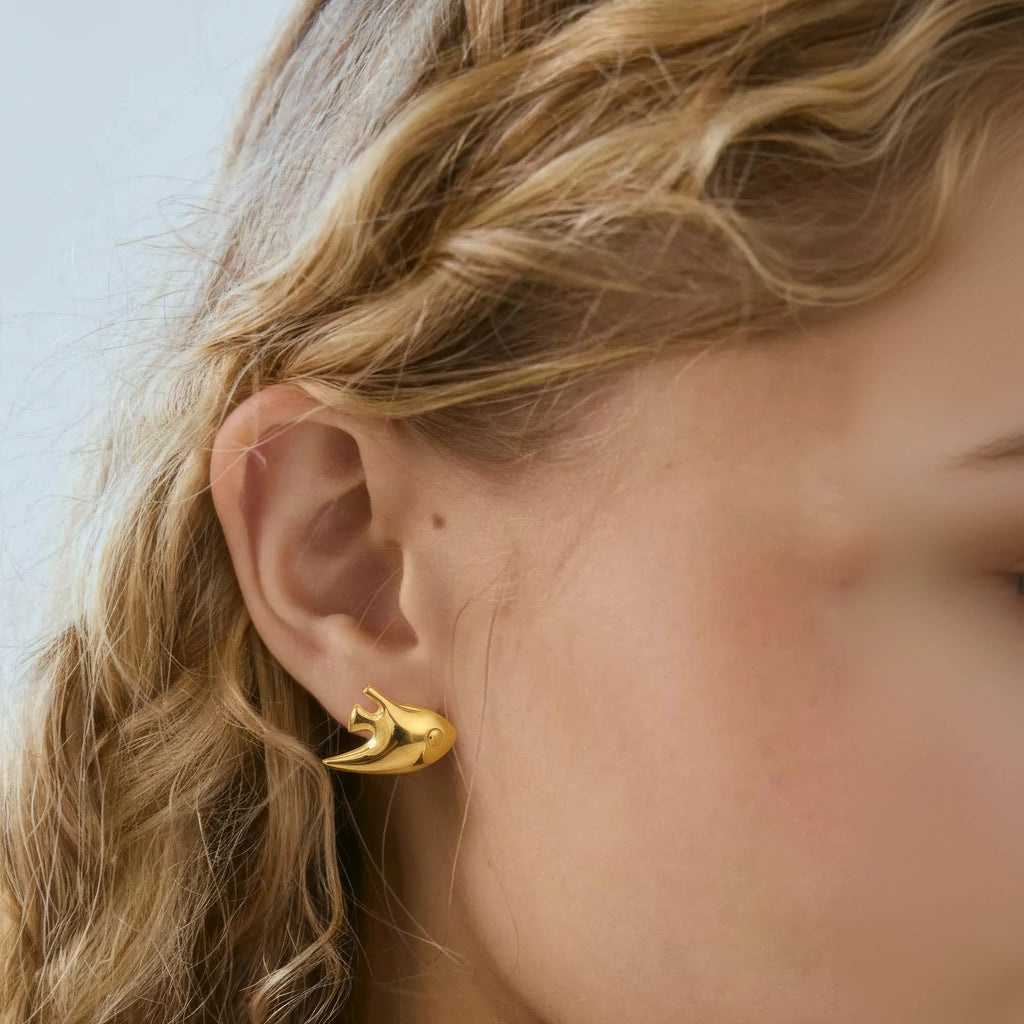 Golden Little Fish Stud Earrings