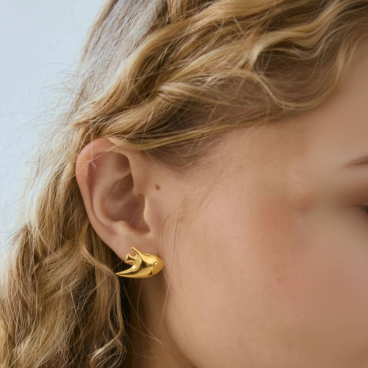 Golden Little Fish Stud Earrings