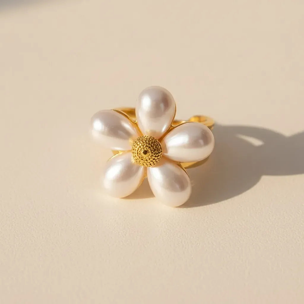 Flower Pearl Open Ring