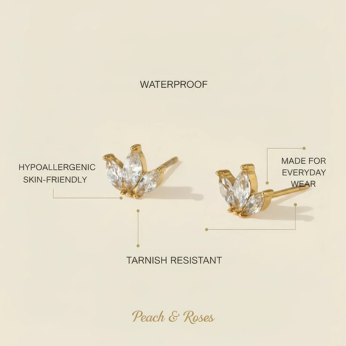 Flowers Heart Water Drop Stud Earrings