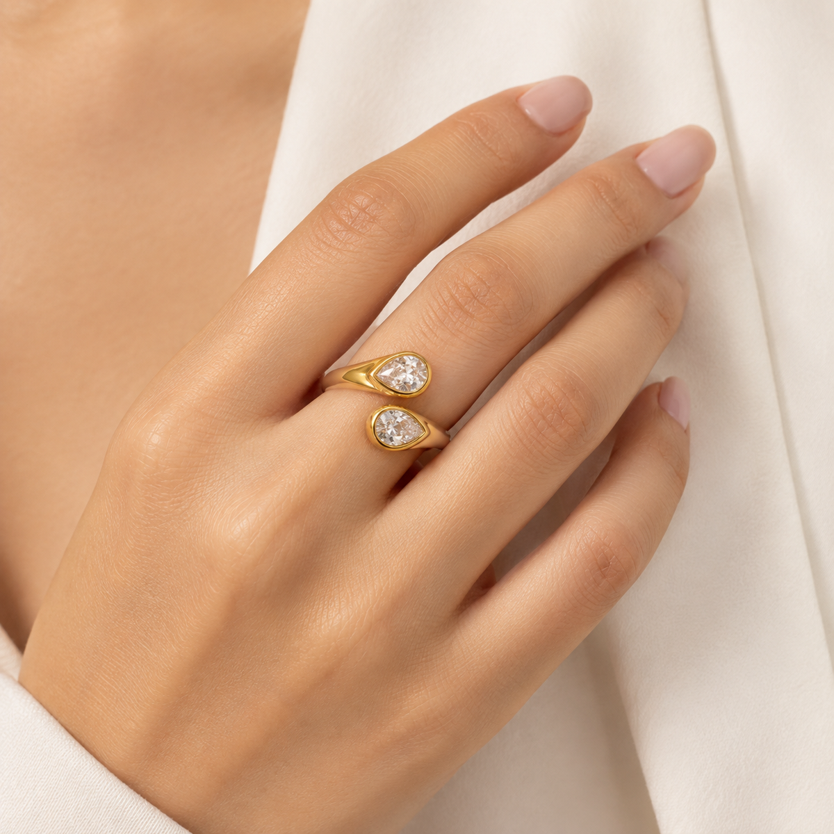 Geometric Waterdrop Open Ring
