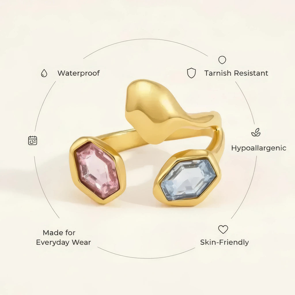 Geometric Zircon Open Ring