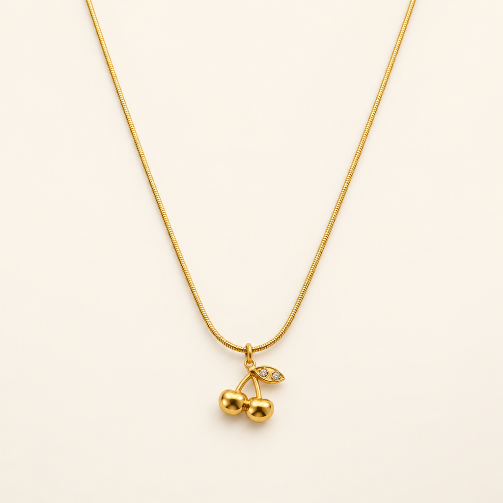 Golden Cherry Pendant Necklace