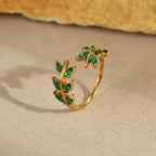 Vintage Touch Leaf Zircon Open Ring