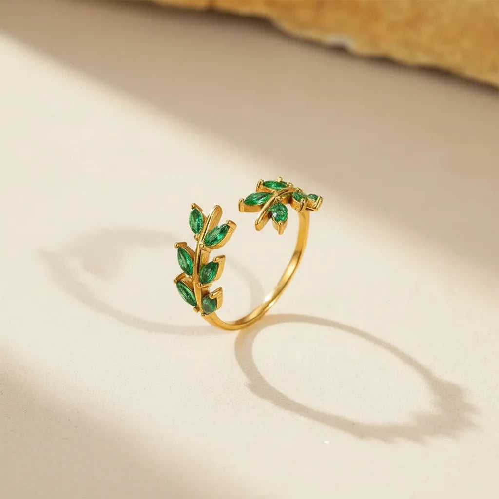 Vintage Touch Leaf Zircon Open Ring