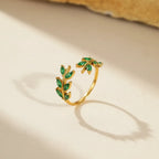 Vintage Touch Leaf Zircon Open Ring