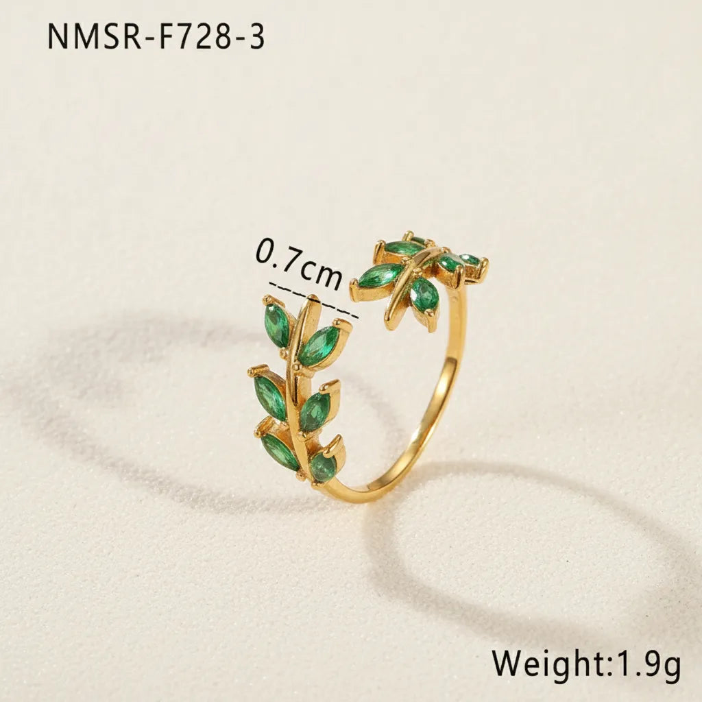 Vintage Touch Leaf Zircon Open Ring