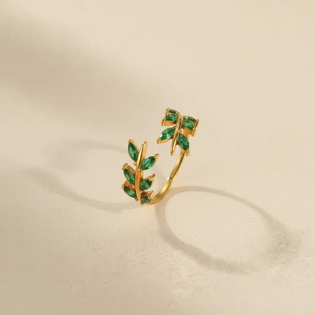 Vintage Touch Leaf Zircon Open Ring