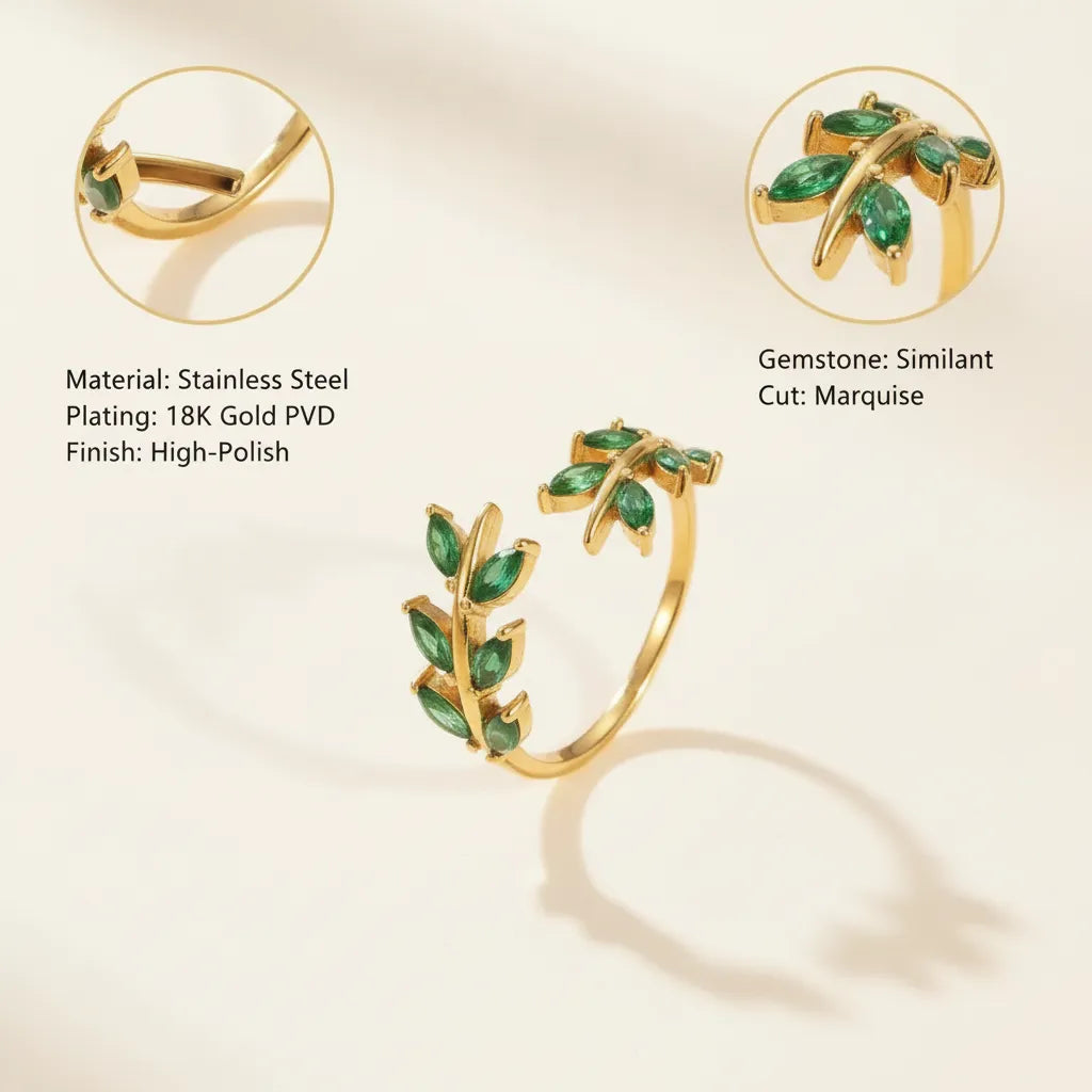 Vintage Touch Leaf Zircon Open Ring