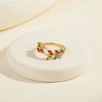 Vintage Touch multicolor Leaf Zircon Open Ring