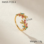 Vintage Touch multicolor Leaf Zircon Open Ring