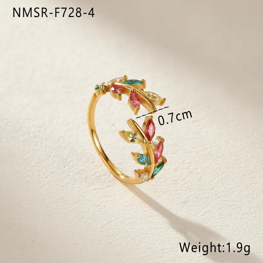 Vintage Touch multicolor Leaf Zircon Open Ring