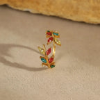 Vintage Touch multicolor Leaf Zircon Open Ring