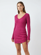 Peachy Ribbed Knit Drawstring Bodycon Sweater Dress Plus Size