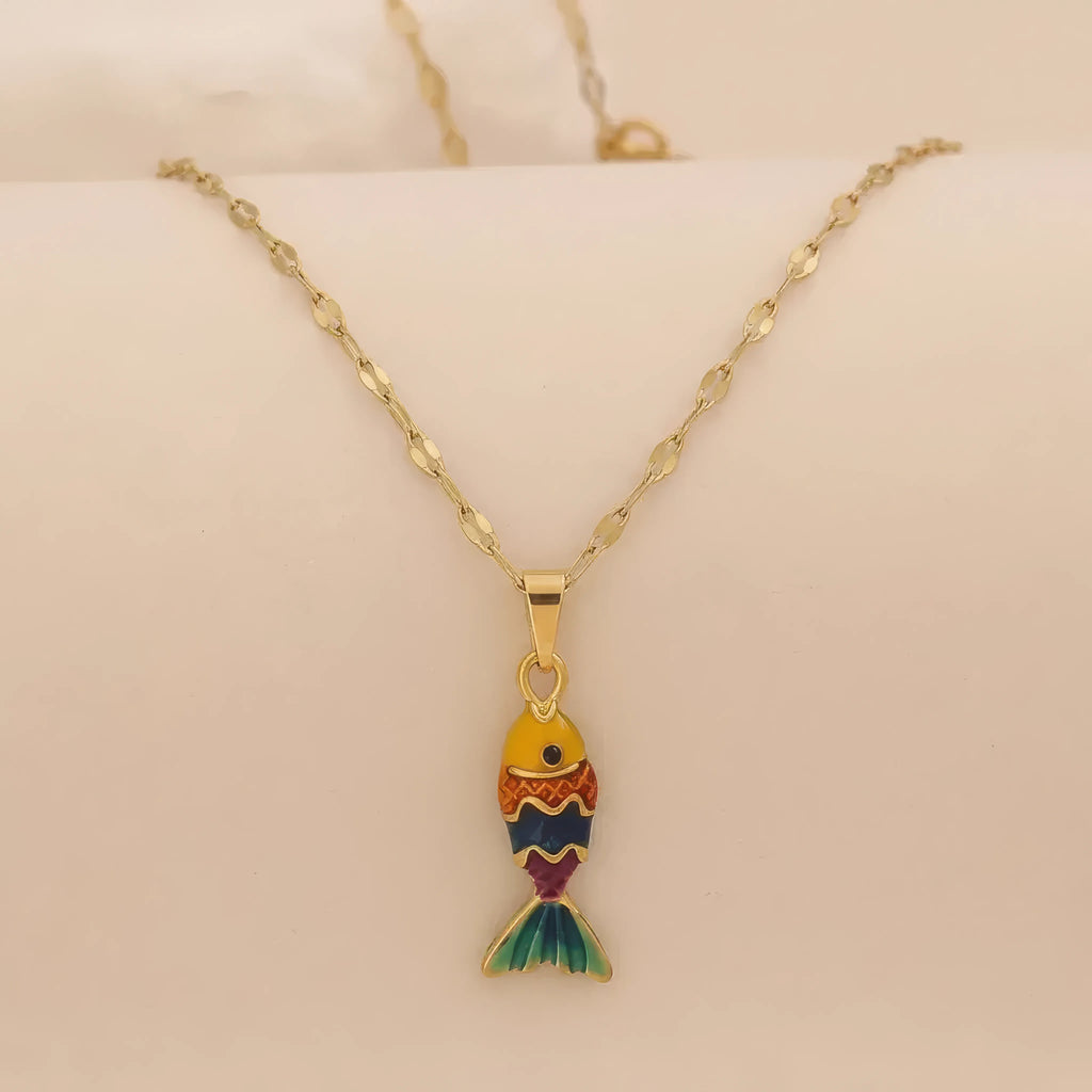Enamel Fish Pendant Necklace