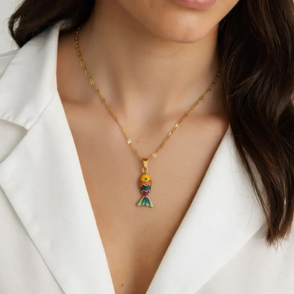 Enamel Fish Pendant Necklace