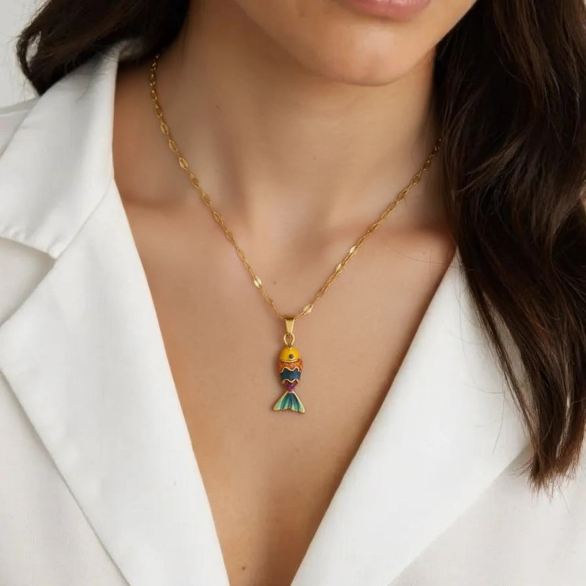Enamel Fish Pendant Necklace