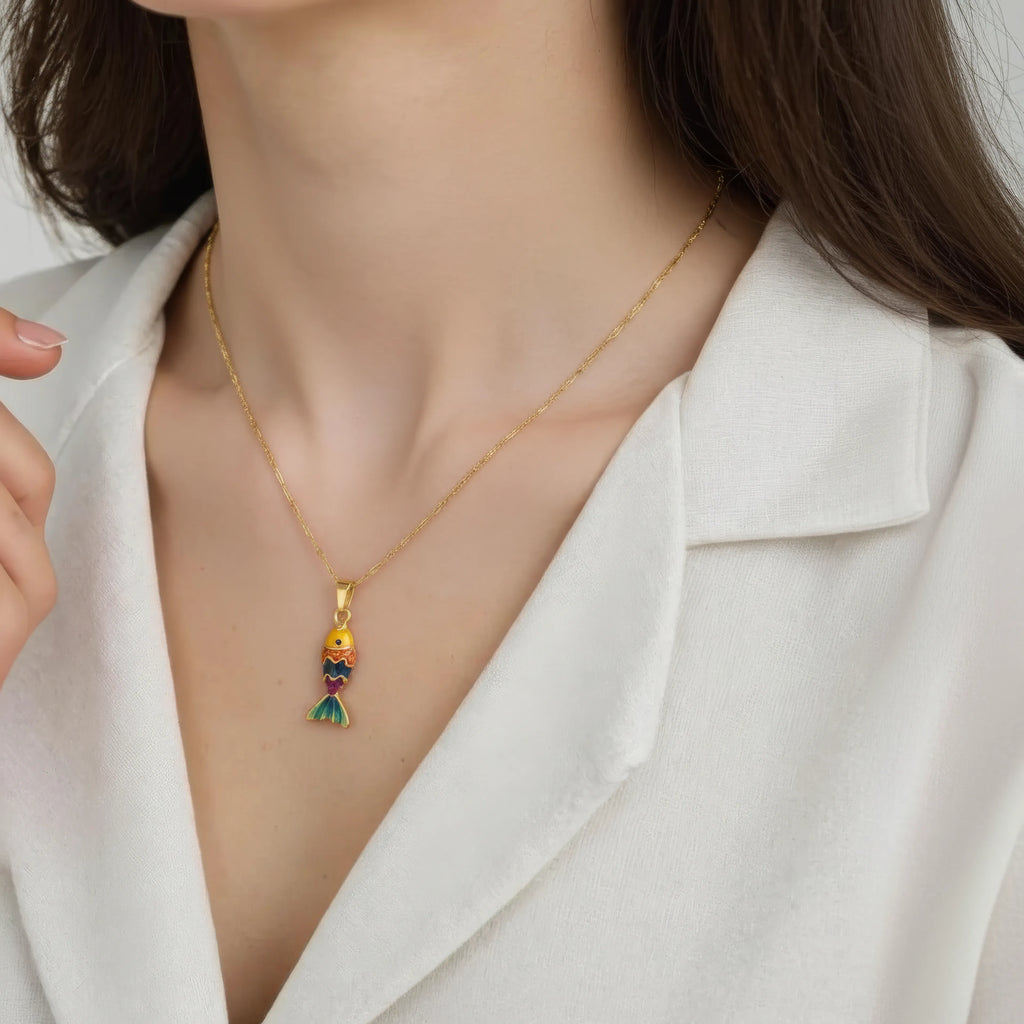 Enamel Fish Pendant Necklace