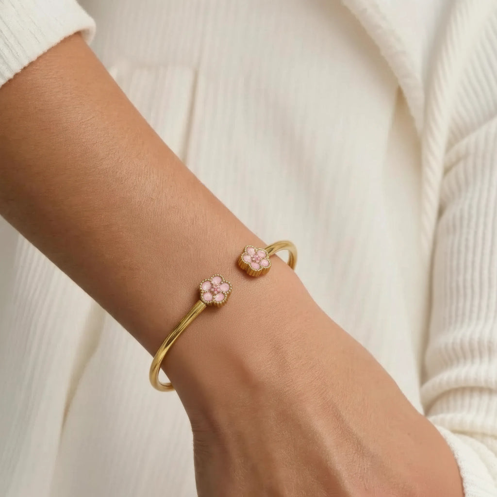 Retro Plant Cuff Pink Bracelet