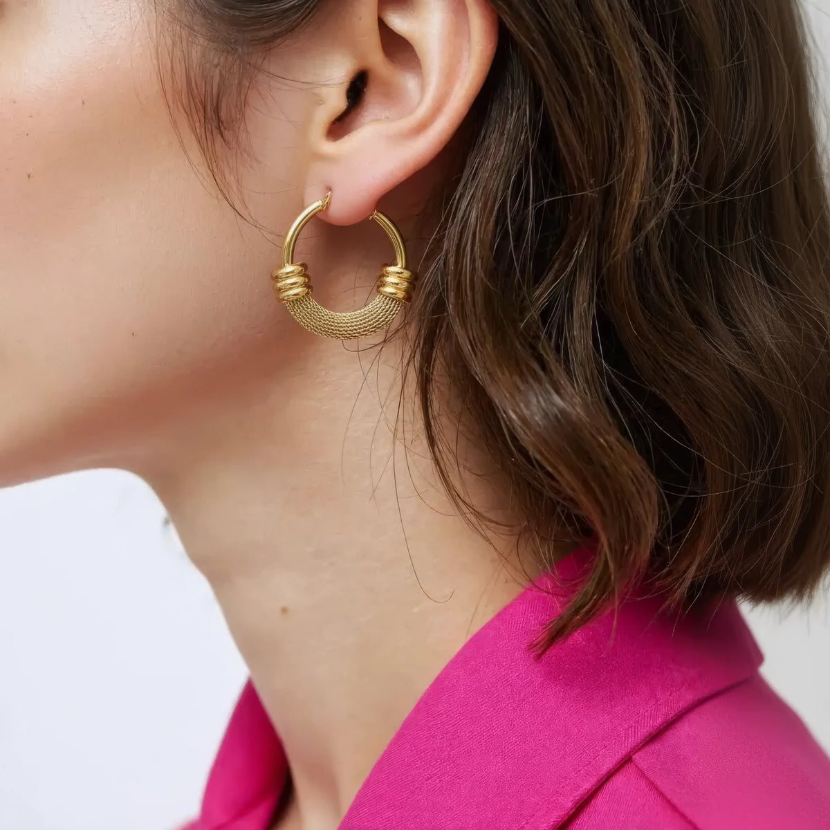 Retro Twist Gold Hoops