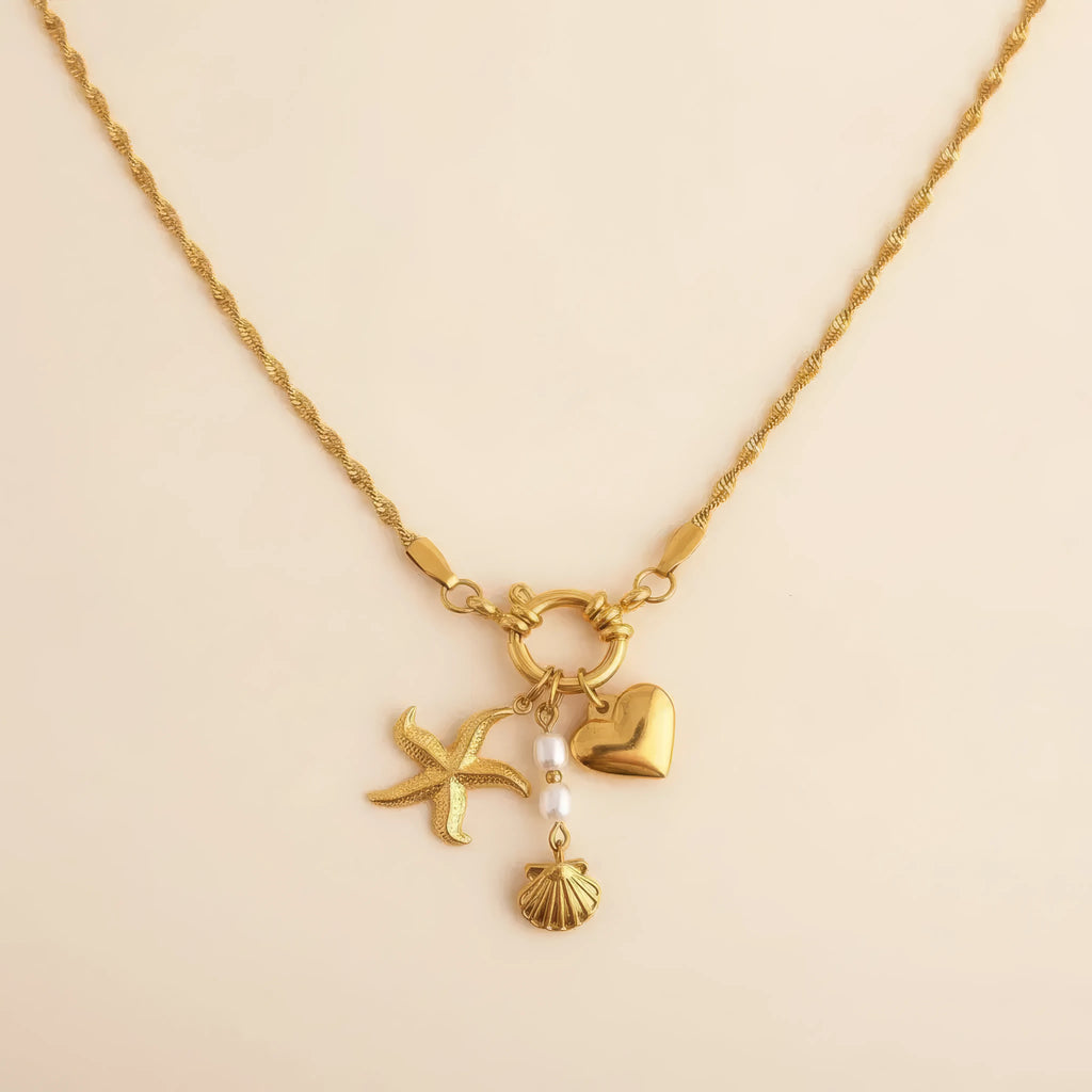 Starfish Shell Pearl Pendant Necklace