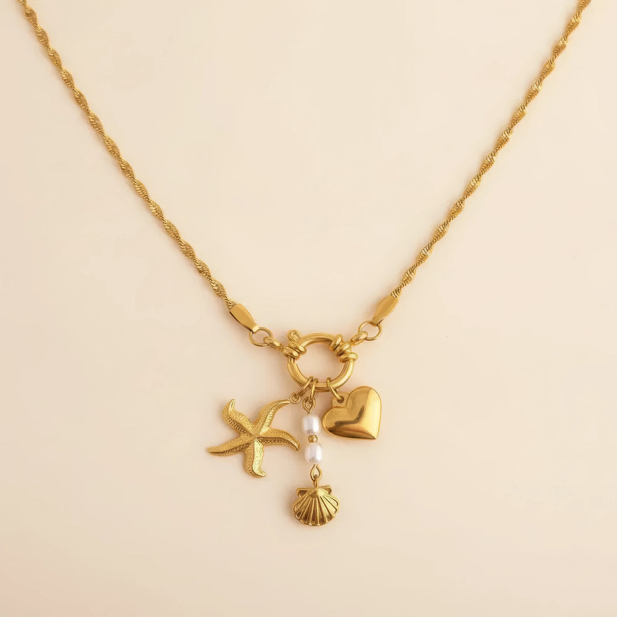 Starfish Shell Pearl Pendant Necklace