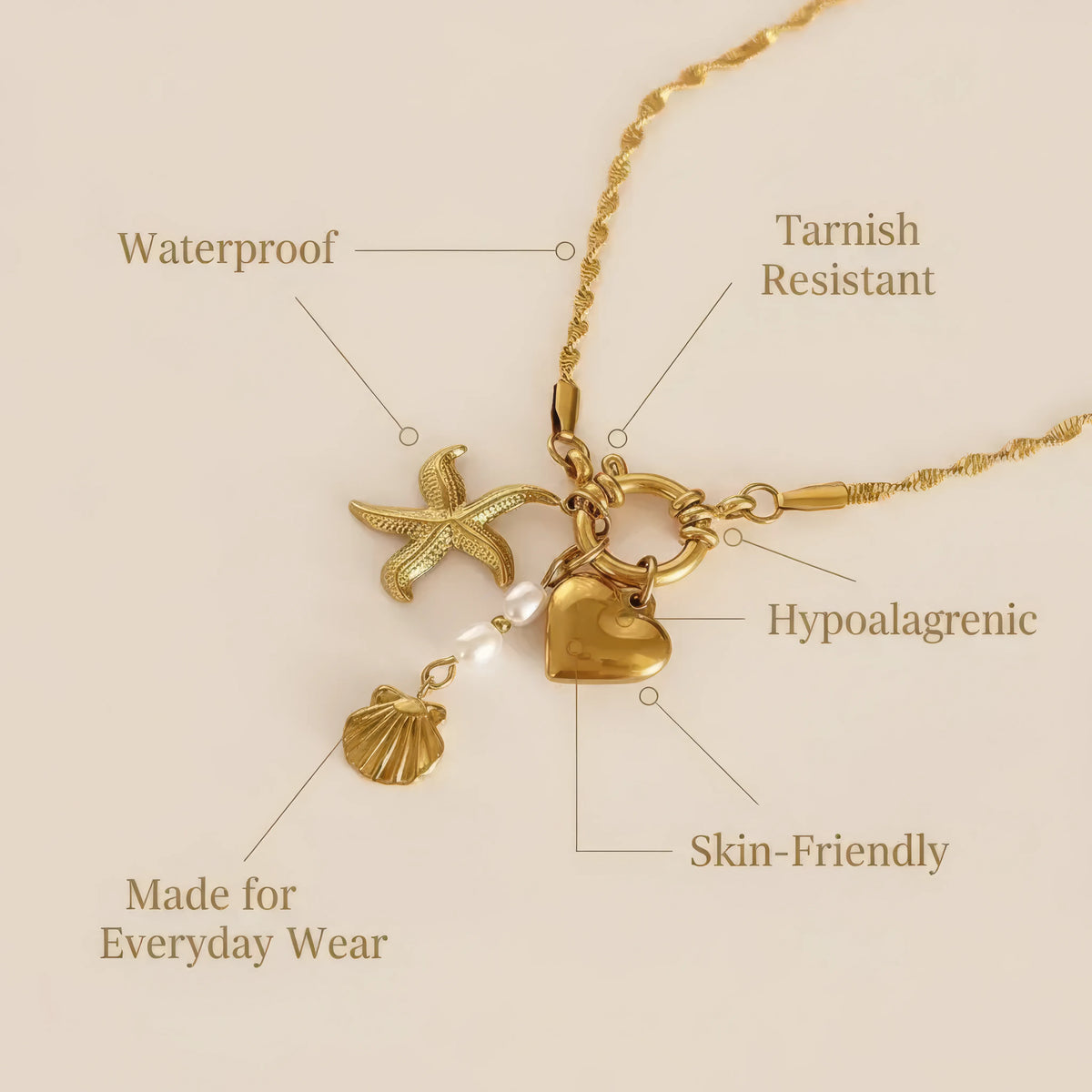 Starfish Shell Pearl Pendant Necklace