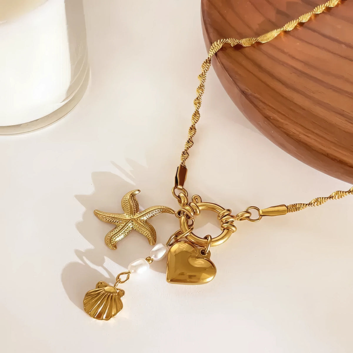 Starfish Shell Pearl Pendant Necklace
