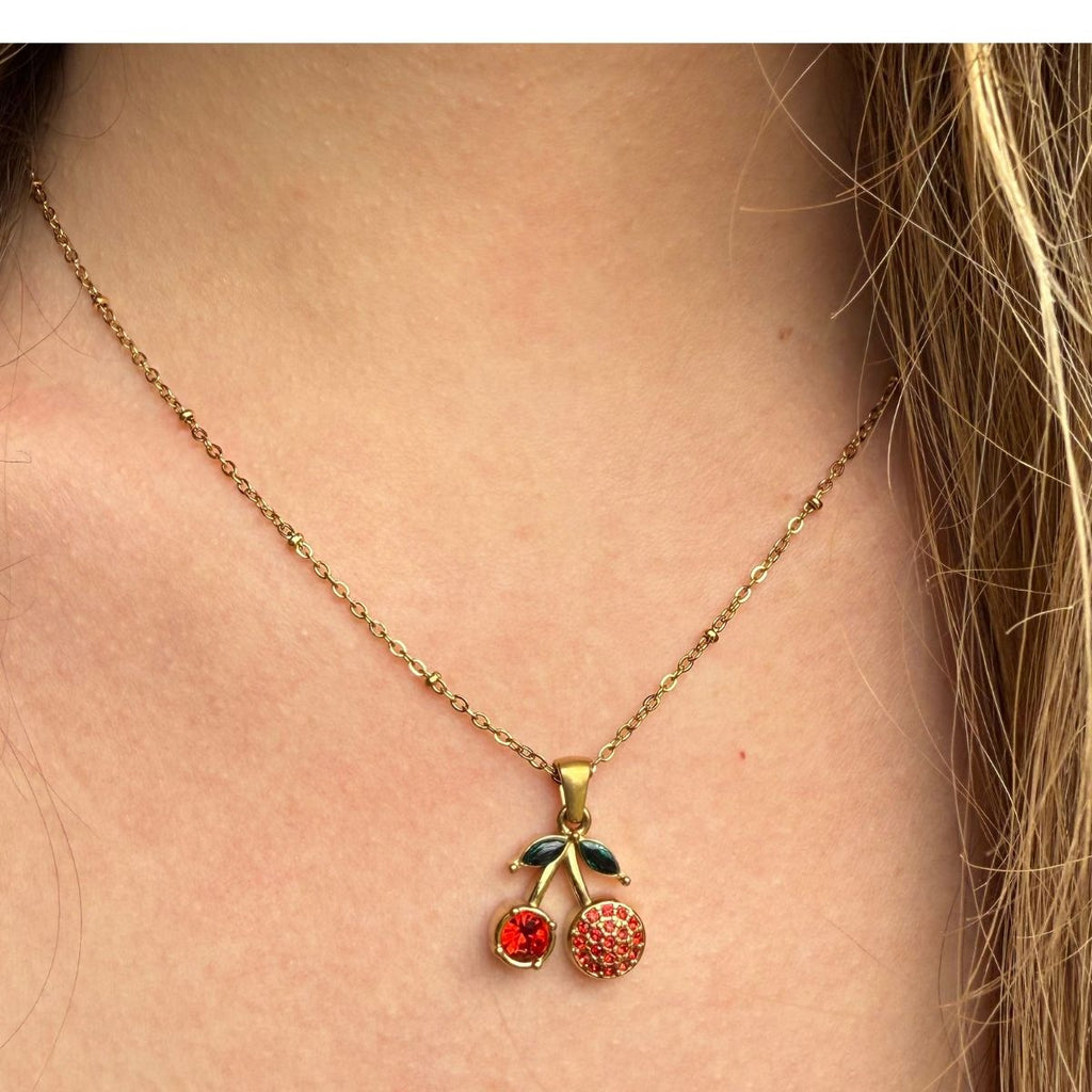 Cherry Rhinestone Necklace Large