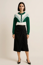 Roseh Color Block Button Detail Sweater