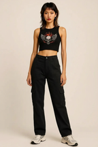 Straight Denim Cargo Pants
