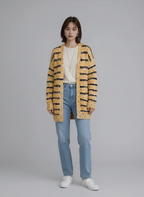 Striped Open Front Long Sleeve Cardigan