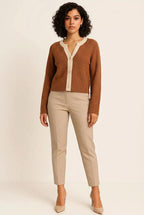 Contrast Knit V Neckline Cardigan