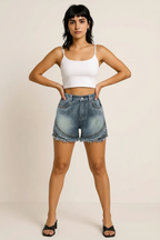 Raw Hem Studded Denim Shorts