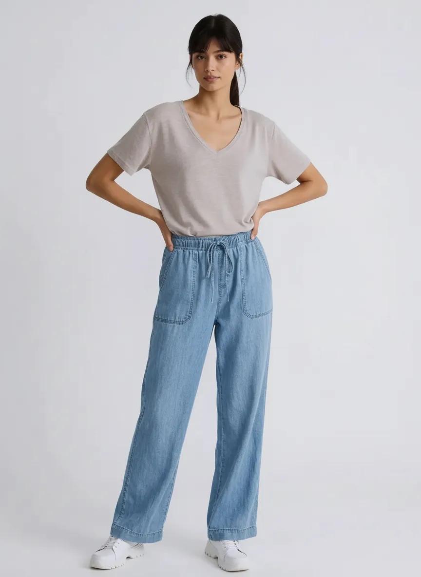 Drawstring High Waist Jeans with Pockets