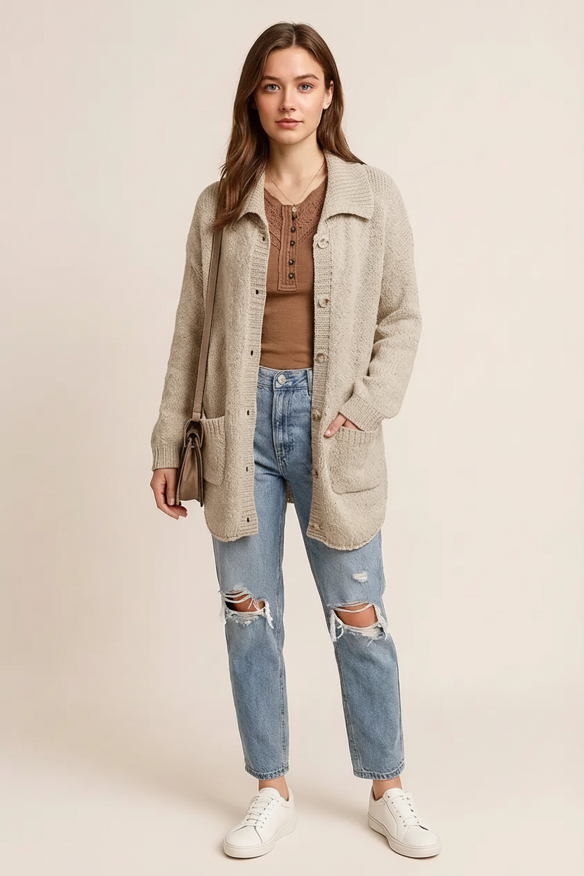Button-Up Cardigan with Pockets