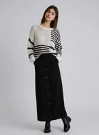 Contrast Striped Crochet Long Sleeve Knit Cover Up