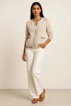 Zip-Up Contrast Trim Cardigan